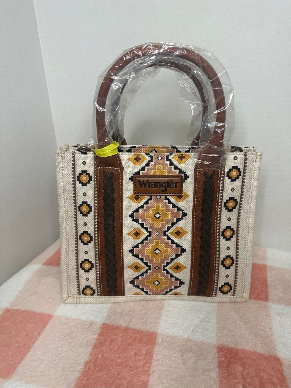 Wrangler Beige Brown & Yellow Geometric Tote